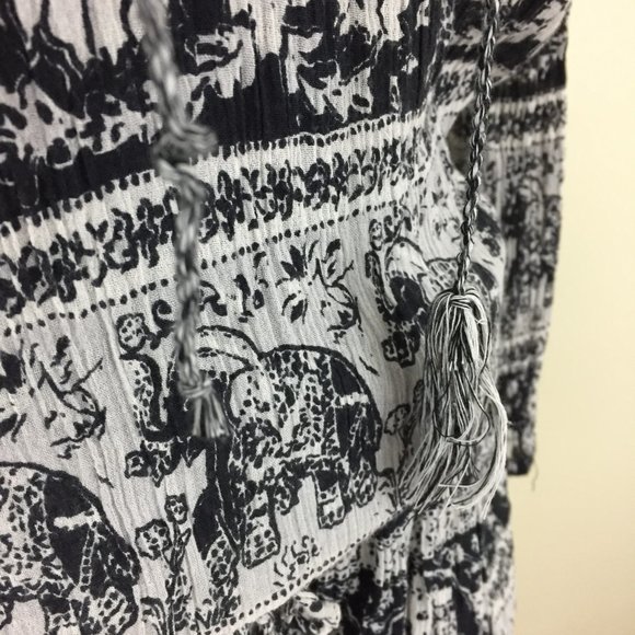 JOIE Black White Print Solid Slip Dress Lined Low Drawstring Waist Dress - Picture 8 of 8